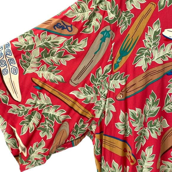 Detrich Varaz Reyn Spooner Vintage Surfboard Hawaiian 80s Button Down Red Shirt - Picture 4 of 7
